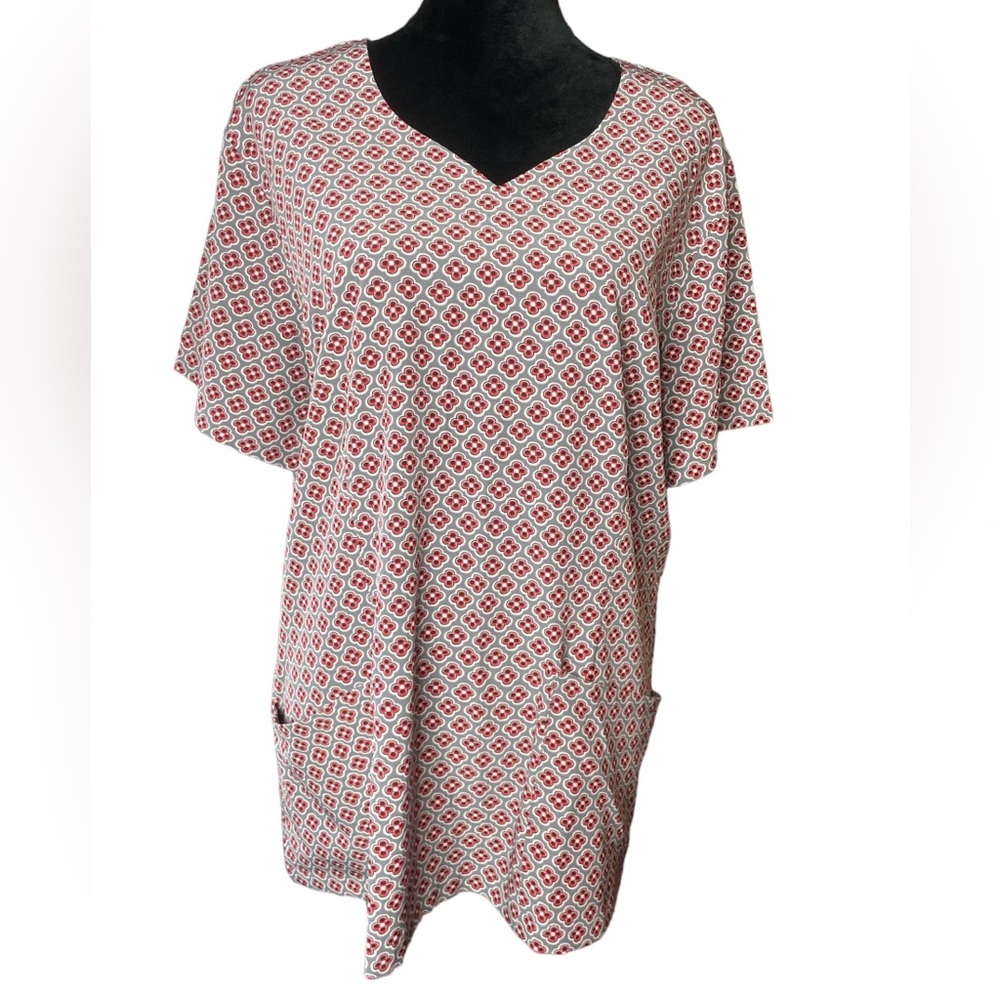 Urbane Ultimate Floral Gray & Red Print Scrub Top